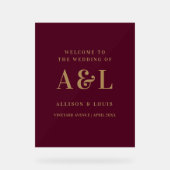 Huwelijksmonogram minimalistisch Bourgondisch goud Acryl Bord (Voorkant)