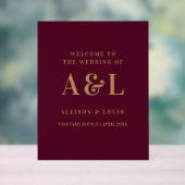 Huwelijksmonogram minimalistisch Bourgondisch goud Acryl Bord (Neutraal)