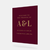 Huwelijksmonogram minimalistisch Bourgondisch goud Acryl Bord (Hoek)