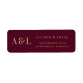 Huwelijksmonogram minimalistisch Bourgondisch goud Etiket (Voorkant)