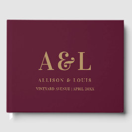 Huwelijksmonogram minimalistisch Bourgondisch goud Gastenboek