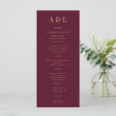 Huwelijksmonogram minimalistisch Bourgondisch goud Menu (Staand voorkant)