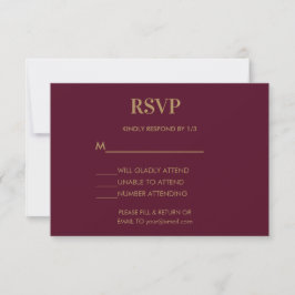 Huwelijksmonogram minimalistisch Bourgondisch goud RSVP Kaartje