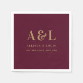 Huwelijksmonogram minimalistisch Bourgondisch goud Servet (Voorkant)