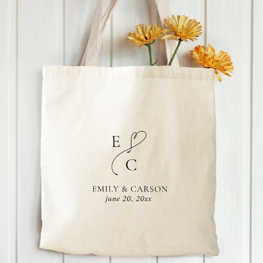 Huwelijksmonogram Minimalistisch Eenvoudig Elegant Tote Bag