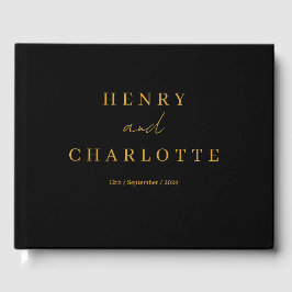 Huwelijksmonogram minimalistisch eenvoudig goud en gastenboek