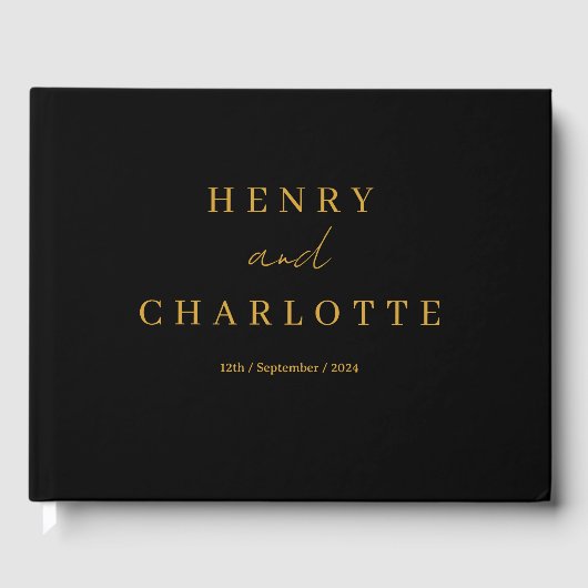 Huwelijksmonogram minimalistisch eenvoudig goud en gastenboek (Voorkant)