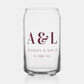 Huwelijksmonogram minimalistische Bourgogne Blikvorm Glas (Voorkant)