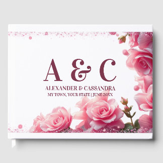 Huwelijksmonogram Minimalistische Bourgogne Roze B Gastenboek
