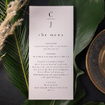 Huwelijksmonogram Modern Minimal Black White Menu<br><div class="desc">Verhoog uw trouwtafel met onze bruiloft Monogram Modern Minimal Black & White Menu Kaart. Met een strak ontwerp met een gepersonaliseerd monogram combineert deze kaart tijdloze elegantie met hedendaagse eenvoud. Het klassieke zwart-wit palet zorgt ervoor dat het een aanvulling vormt op elk huwelijksthema, terwijl de minimalistische lay-out uw samengestelde menu...</div>