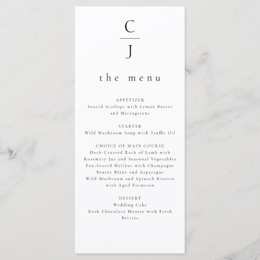 Huwelijksmonogram Modern Minimal Black White Menu (Voorkant)