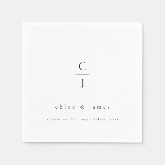 Huwelijksmonogram Modern Minimal Black White Servet (Voorkant)