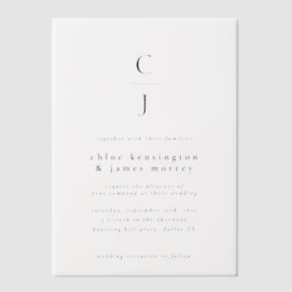 Huwelijksmonogram Modern Minimal Black White Vellum Uitnodigingen