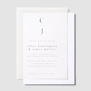 Huwelijksmonogram Modern Minimal Black White Vellum Uitnodigingen