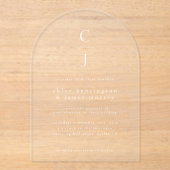 Huwelijksmonogram Moderne Minimale Witte Boog Acryl Uitnodigingen (Voorkant)