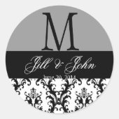Huwelijksmonogram Namen Damast Grijs Zegel (Voorkant)