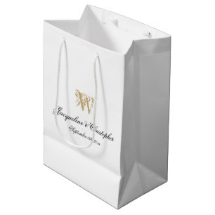 Huwelijksmonogram Namen Script Elegant Wit Goud Medium Cadeauzakje