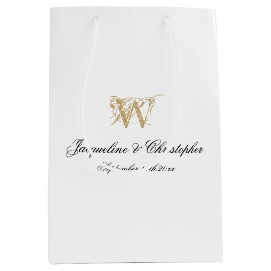Huwelijksmonogram Namen Script Elegant Wit Goud Medium Cadeauzakje (Voorkant)