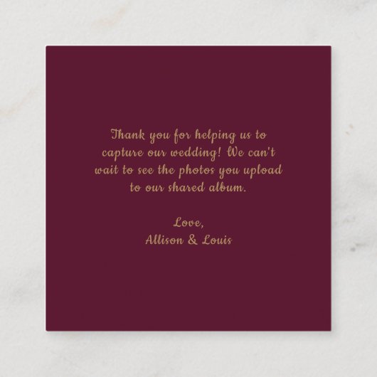 Huwelijksmonogram QR-code Bourgogne Gold Informatiekaartje (Achterkant)