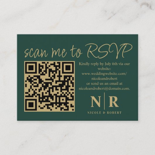 Huwelijksmonogram QR Code RSVP met Elegante Foto Informatiekaartje (Voorkant)