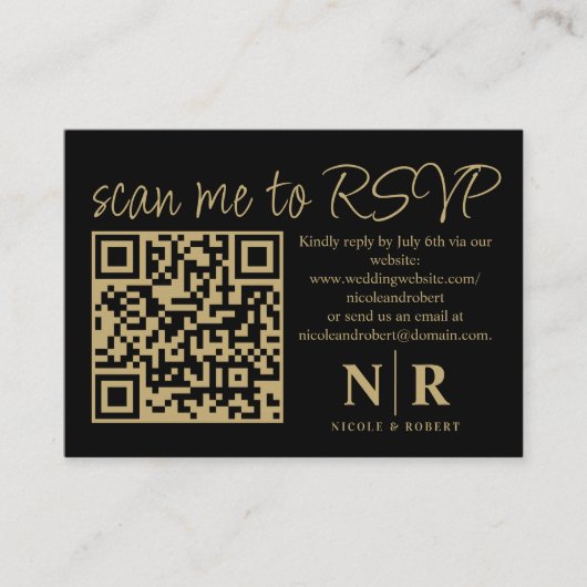 Huwelijksmonogram QR Code RSVP met Elegante Foto Informatiekaartje (Voorkant)