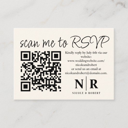 Huwelijksmonogram QR Code RSVP met Elegante Foto Informatiekaartje (Voorkant)