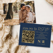 Huwelijksmonogram QR Code RSVP met Elegante Foto Informatiekaartje