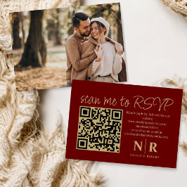 Huwelijksmonogram QR Code RSVP met Elegante Foto Informatiekaartje