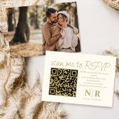 Huwelijksmonogram QR Code RSVP met Elegante Foto Informatiekaartje