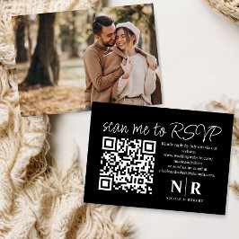 Huwelijksmonogram QR Code RSVP met Elegante Foto Informatiekaartje