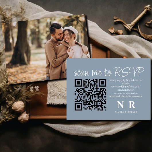 Huwelijksmonogram QR Code RSVP met Elegante Foto Informatiekaartje