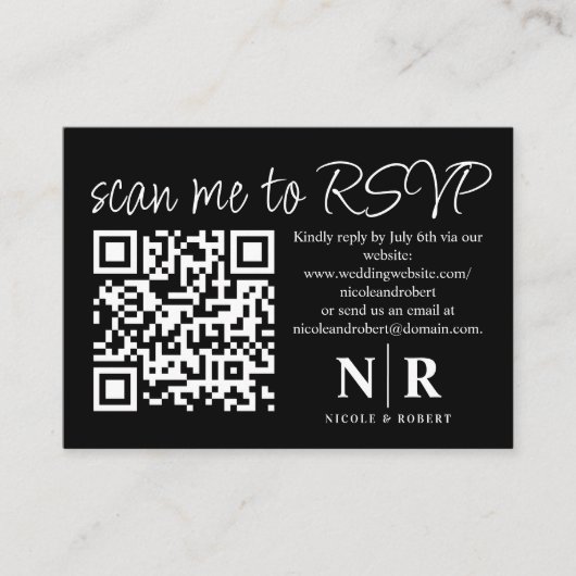 Huwelijksmonogram QR Code RSVP met Elegante Foto Informatiekaartje (Voorkant)