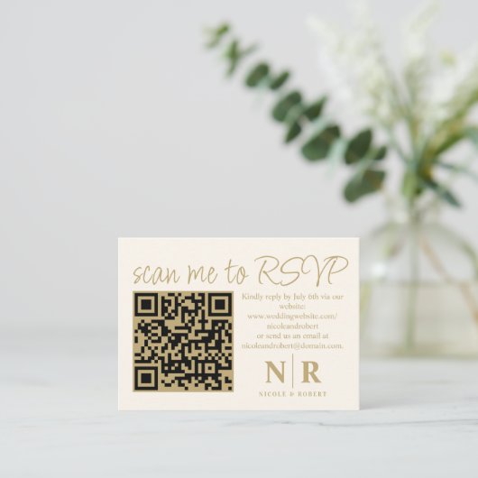 Huwelijksmonogram QR Code RSVP met Elegante Foto Informatiekaartje (Staand voorkant)