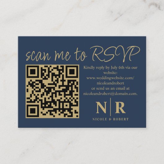 Huwelijksmonogram QR Code RSVP met Elegante Foto Informatiekaartje (Voorkant)