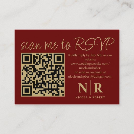 Huwelijksmonogram QR Code RSVP met Elegante Foto Informatiekaartje (Voorkant)