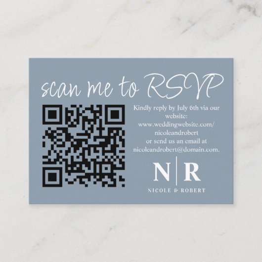 Huwelijksmonogram QR Code RSVP met Elegante Foto Informatiekaartje (Voorkant)