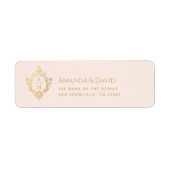 Huwelijksmonogram Roze Faux Gold  Crest Etiket (Voorkant)