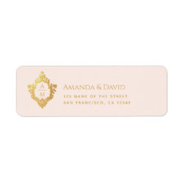 Huwelijksmonogram Roze Faux Gold  Crest Etiket
