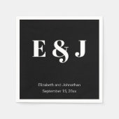 Huwelijksmonogram Zwart en wit Bruid Bruidegom Nam Servet (Voorkant)