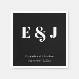 Huwelijksmonogram Zwart en wit Bruid Bruidegom Nam Servet