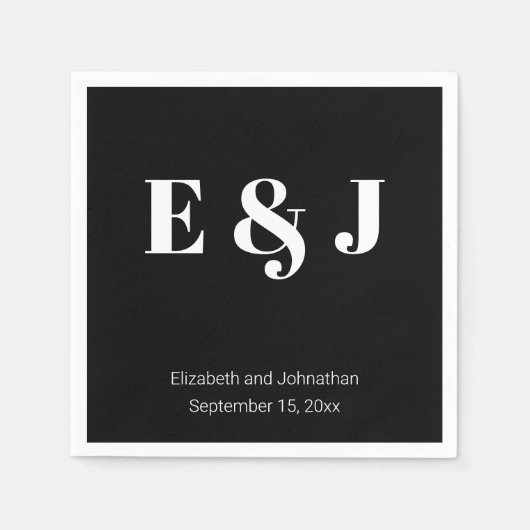 Huwelijksmonogram Zwart en wit Bruid Bruidegom Nam Servet (Voorkant)