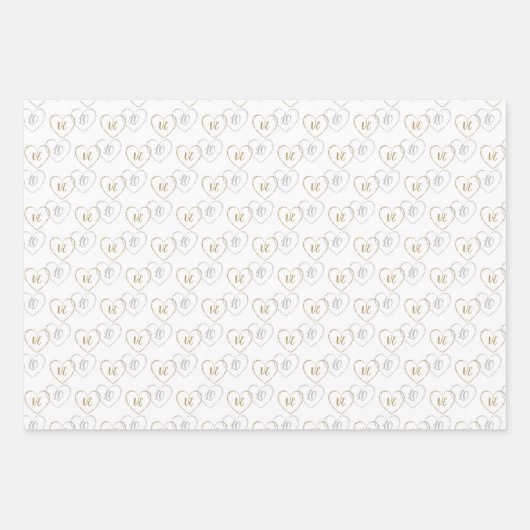 Huwelijksmonogrammen, zilveren en gouden hartcharm inpakpapier vel (Voorkant 3)