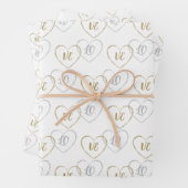 Huwelijksmonogrammen, zilveren en gouden hartcharm inpakpapier vel (In situ)