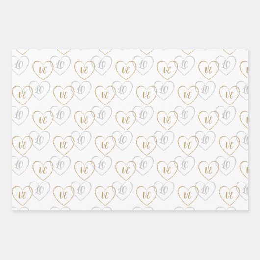 Huwelijksmonogrammen, zilveren en gouden hartcharm inpakpapier vel (Voorkant)