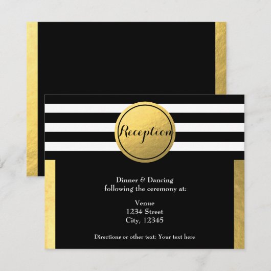 Huwelijksontvangstkaart met gouden folie & zwarte  kaart (Voorkant / Achterkant)