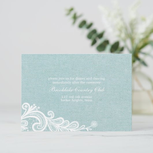 Huwelijksontvangstkaart met jute en kant kaart (Staand voorkant)