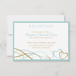 Huwelijksontvangstkaarten - Turquoise & Goud Kaart