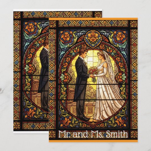 Huwelijksontwerp in traditioneel Glas in lood Kaart (Voorkant / Achterkant)