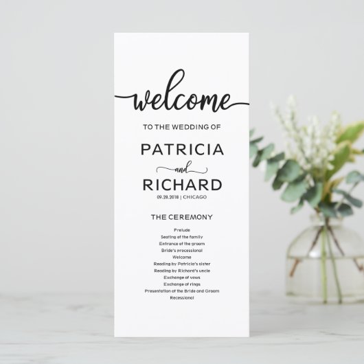 Huwelijksorde van de Dienst Ceremonie Programma Programmakaart (Staand voorkant)