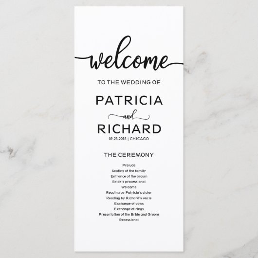 Huwelijksorde van de Dienst Ceremonie Programma Programmakaart (Voorkant)